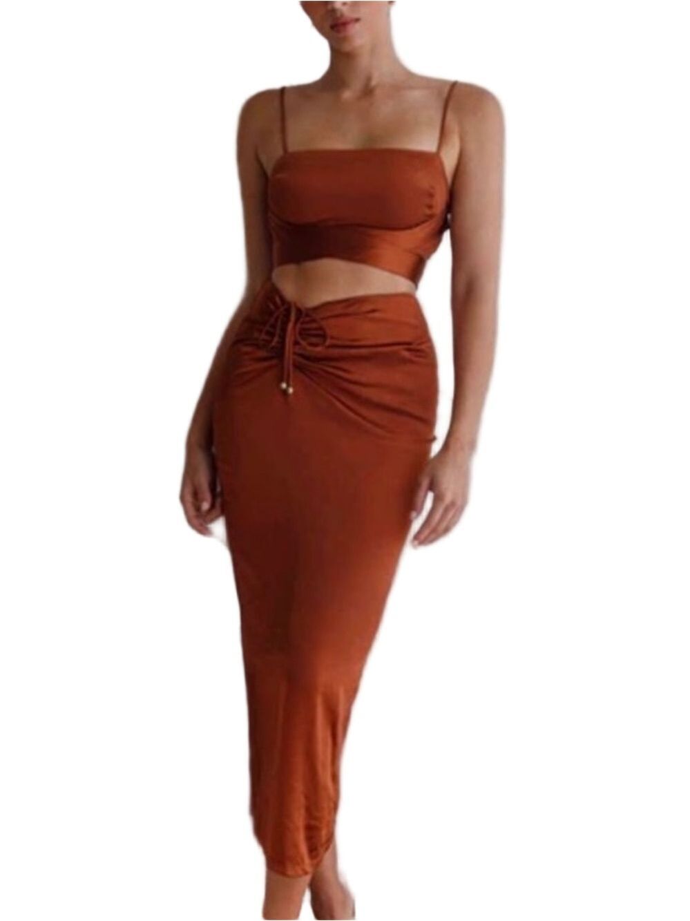 Satin Midi Hi Lo Maxi Skirt NEW NWT  Selfie Leslie Chocolate Terracotta Size L